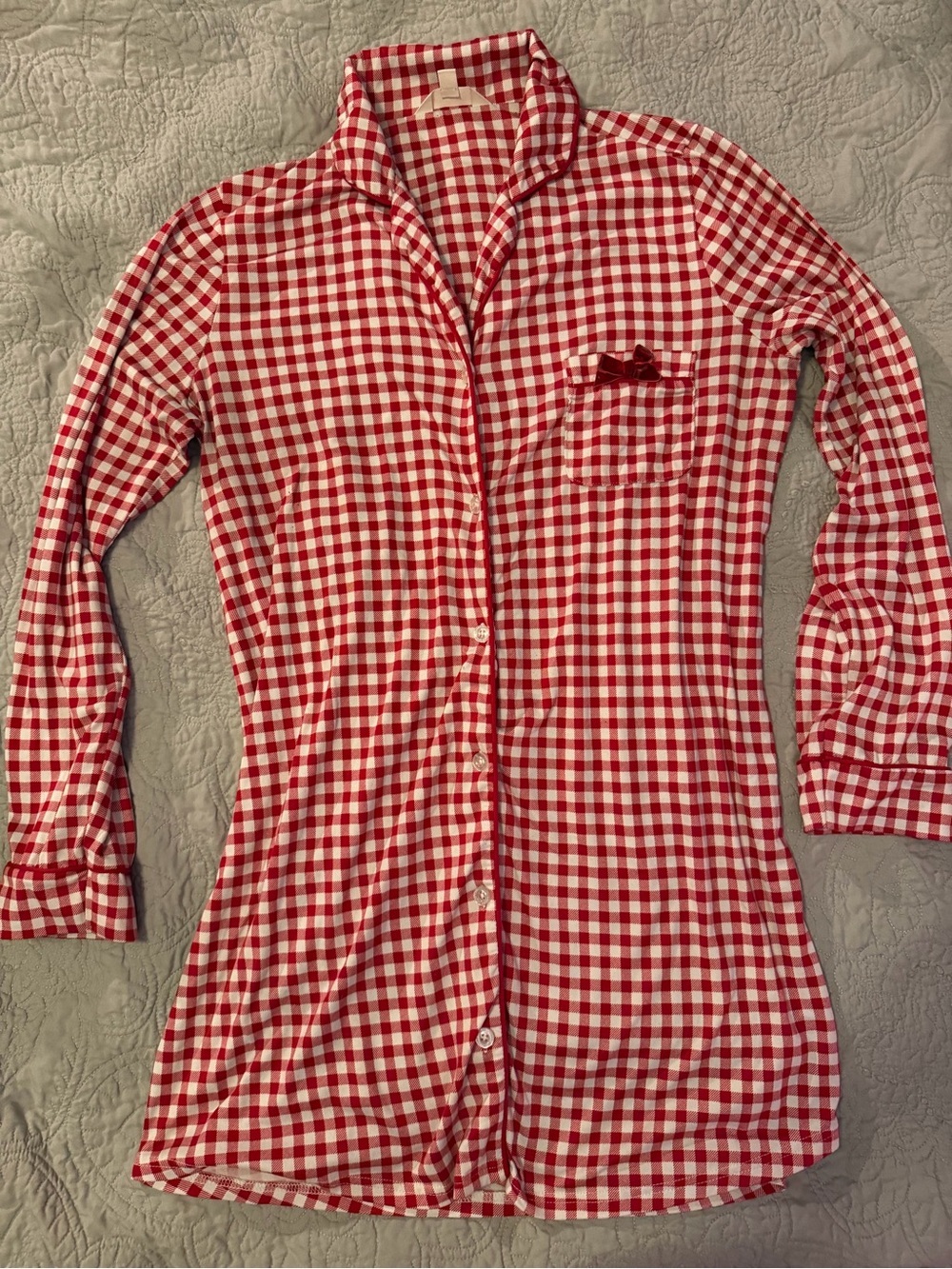 Laura Ashley Red and White Gingham Button-Up sleep shirt- cottagecore/cabincore